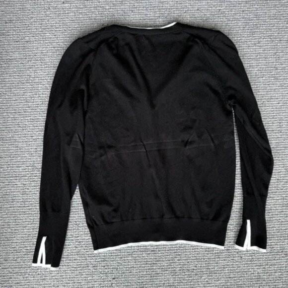 Zara Black Cardigan Pearl Button Down White Trim L - Picture 5 of 8